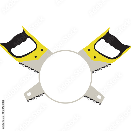 Crossed Yellow Hand Saws Tool Split Monogram Frame with Circular Border for Carpentry and Woodworking Logo Design