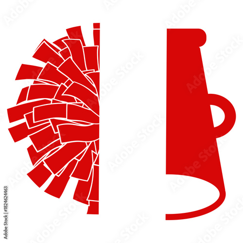 Red Cheerleading Megaphone and Pom Pom Split Monogram Frame for Sports Spirit Logo