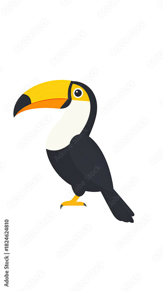 Naklejka premium Cute Cartoon Toucan Bird with Big Yellow Beak.