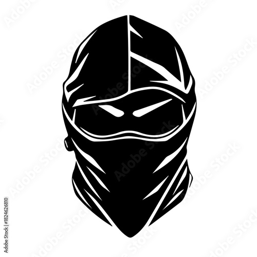 Black & white vector silhouette of Ninja Mask on white background
