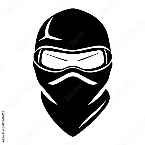 Black & white vector silhouette of Ninja Mask on white background