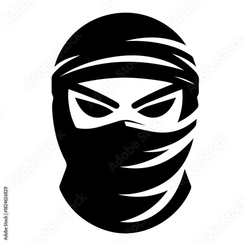 Black & white vector silhouette of Ninja Mask on white background