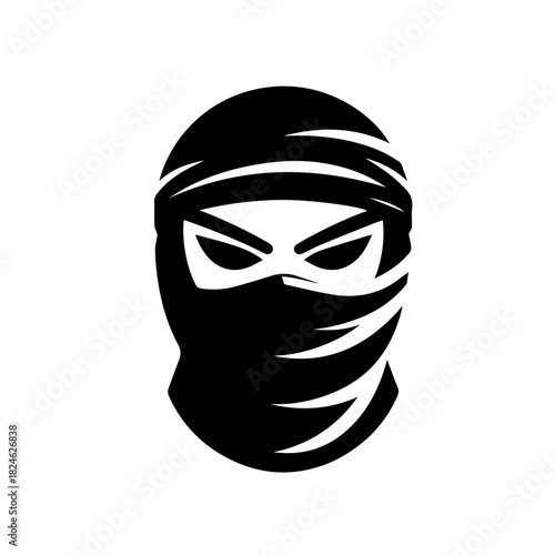 Black & white vector silhouette of Ninja Mask on white background