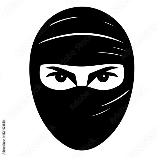 Black & white vector silhouette of Ninja Mask on white background