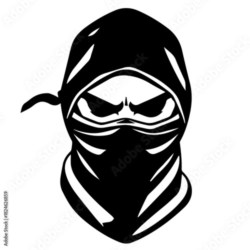 Black & white vector silhouette of Ninja Mask on white background