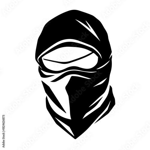 Black & white vector silhouette of Ninja Mask on white background