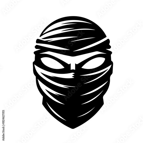 Black & white vector silhouette of Ninja Mask on white background