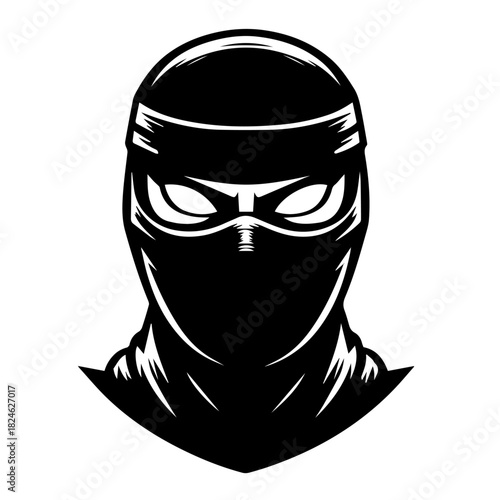 Black & white vector silhouette of Ninja Mask on white background