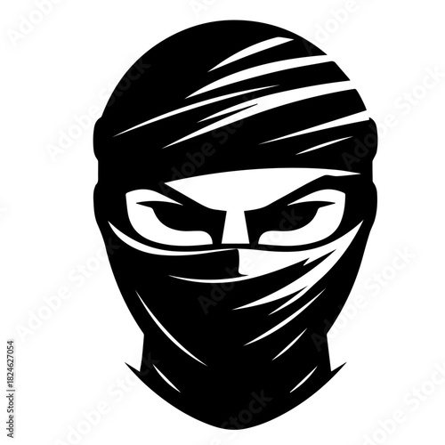Black & white vector silhouette of Ninja Mask on white background