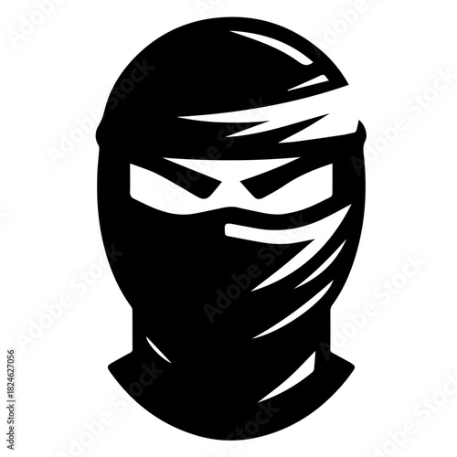 Black & white vector silhouette of Ninja Mask on white background