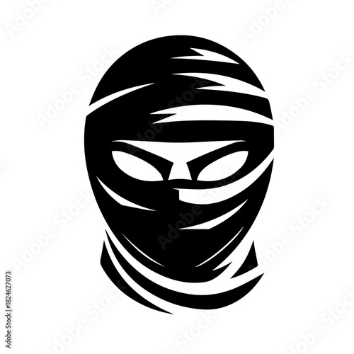 Black & white vector silhouette of Ninja Mask on white background