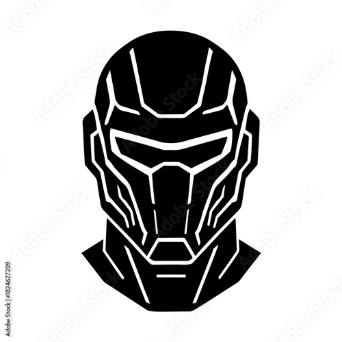 Black & white vector silhouette of Cyberpunk Mask  on white background