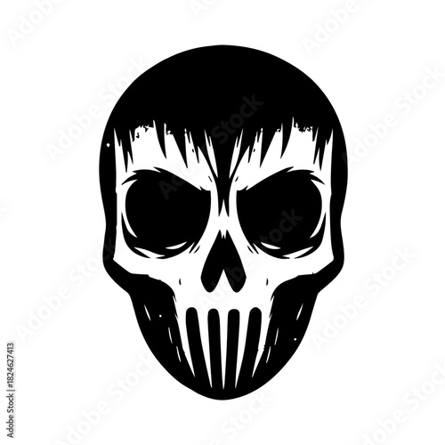  Black & white vector silhouette of Horror Skull Mask on white background