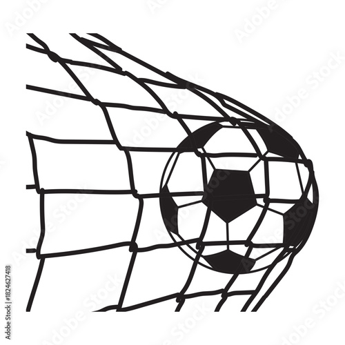 Soccer Ball Scoring a Goal in Net Mesh for Sports Competition and Victory Concepts