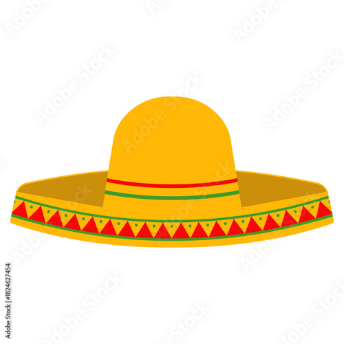 Yellow Mexican Sombrero Hat with Colorful Band Vector Illustration for Cinco de Mayo Fiesta