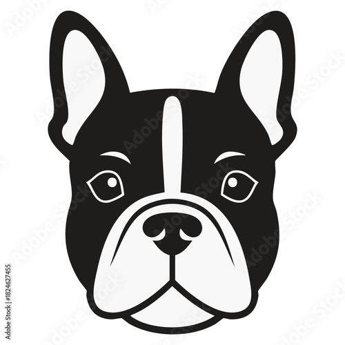 French Bulldog Head Portrait Vector Illustration in Black and White for Dog Breed Enthusiasts