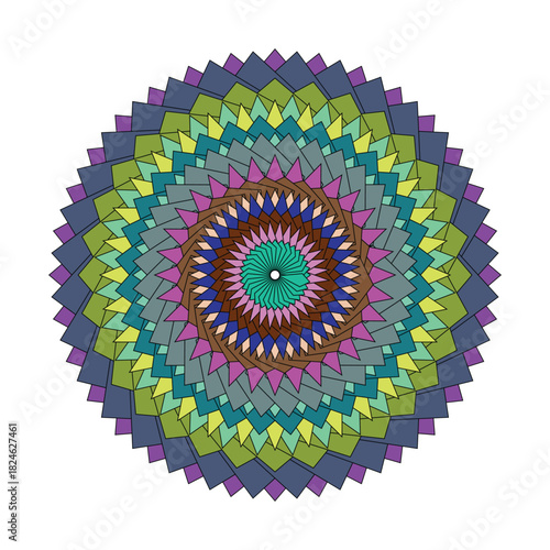 Colorful geometric mandala pattern with radial symmetry