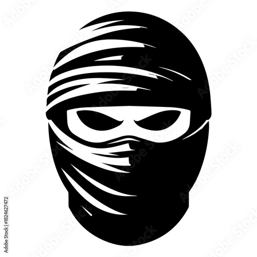 Black & white vector silhouette of Ninja Mask on white background