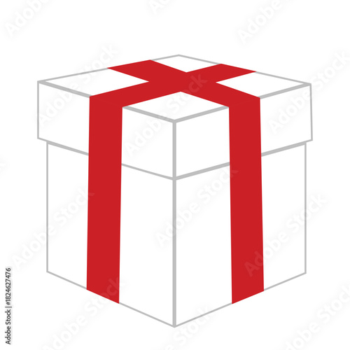 White Gift Box with Red Ribbon and Bow Vector Illustration for Birthday and Christmas Celebration