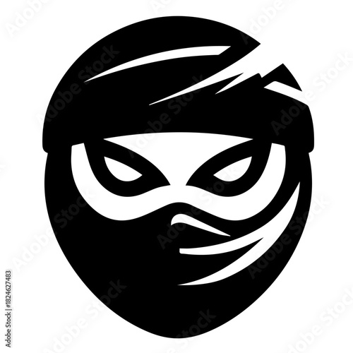 Black & white vector silhouette of Ninja Mask on white background