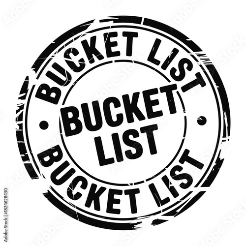 Circular stamp featuring the words bucket list