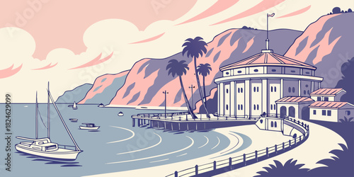 Catalina Island harbor pastel