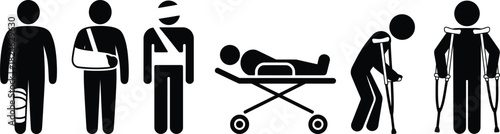 Icons of injured people, medical care, accident, recovery, support