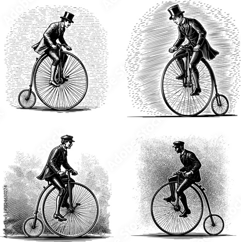 Vintage Penny Farthing Bicycle Rider Engraving Set