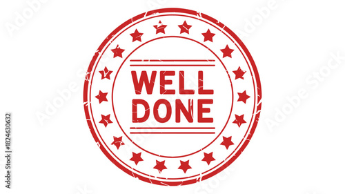 Red well done stamp with stars and border