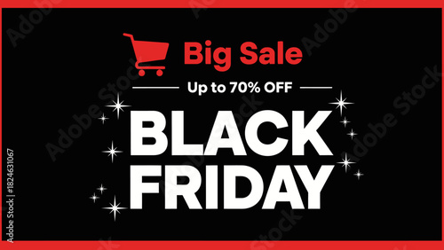 Modern promotional advertising banner for a major seasonal shopping event, featuring a large discount offer on a dark background