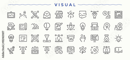 Set of Visual line icon. Artistic thin linear style icons. Icons for UI design. Painting icon collection. Editable stroke. Pixel Perfect.