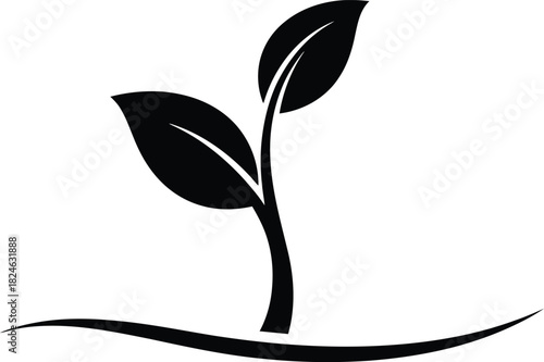 Simple black and white sprout illustration on white background