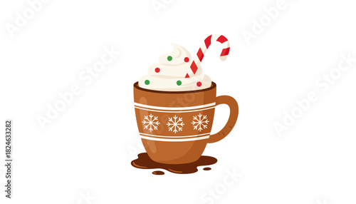 Cozy Mug with Cream Topped Cocoa Drink in Seasonal Cup.