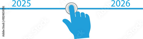 Vector Illustration of hand cursor moving timeline slider between 2025 and 2026, symbolizing future planning and progress.