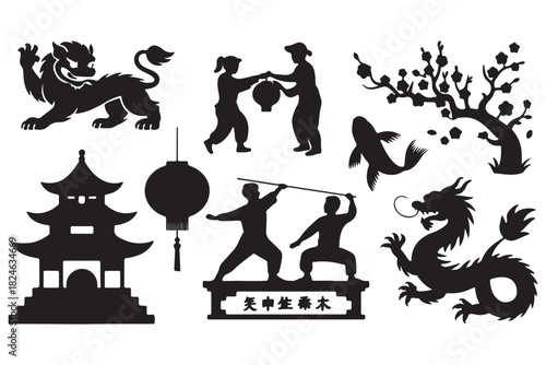 Black Chinese New Year Silhouette Icons