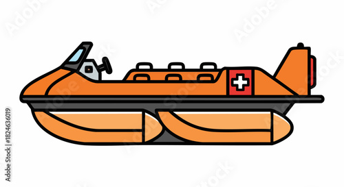 Orange Rescue Boat Cartoon Illustration for Water Safety.