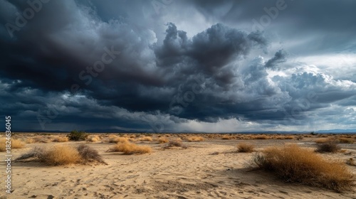 Fototapeta Naklejka Na Ścianę i Meble -  Storm clouds over sandy desert terrain