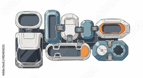 Collection of futuristic digital devices and interfaces for technological applications.