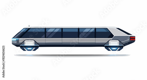 Elegant futuristic flying limousine for luxury air travel.
