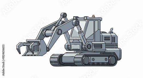Illustration of a Log Loader Machine with Grapple Attachment.