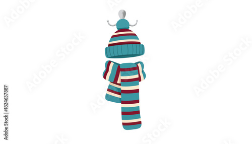 Colorful striped winter scarf and hat ensemble.