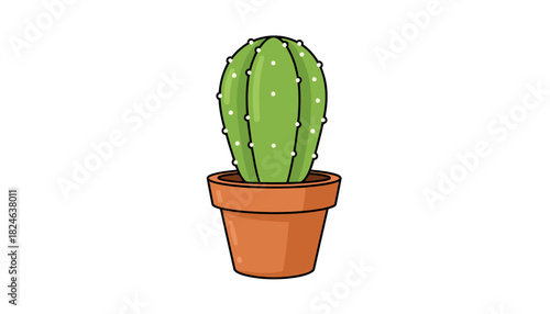 Ribbed potted cactus with bright green segments.