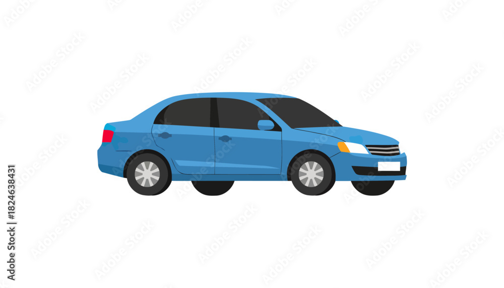 Fototapeta premium Blue compact sedan car side profile illustration.