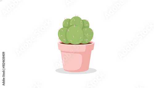 Cute round cactus in pink pot illustration.