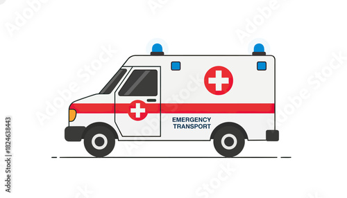 Emergency ambulance van side view with sirens.