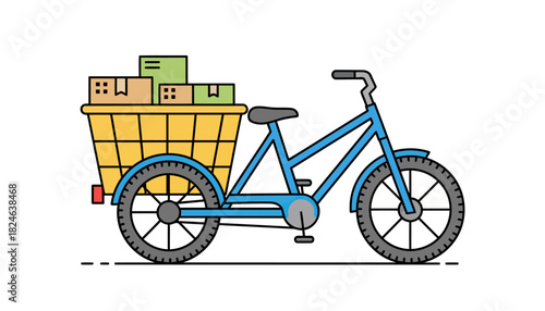 Blue cargo tricycle with rear basket loaded with boxes.