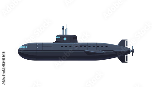Single blue submarine profile isolated on white background.