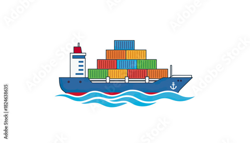 Cargo ship with colorful shipping containers at sea.