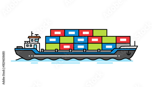 Colorful Container Ship Carrying Freight on Ocean.