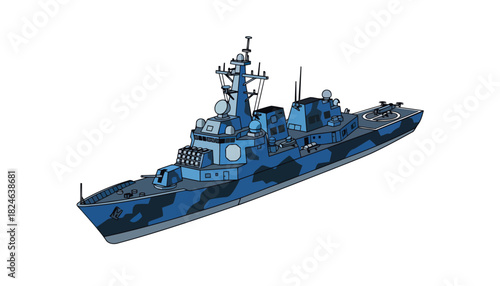 Military Warship Vessel with Navy Camouflage.